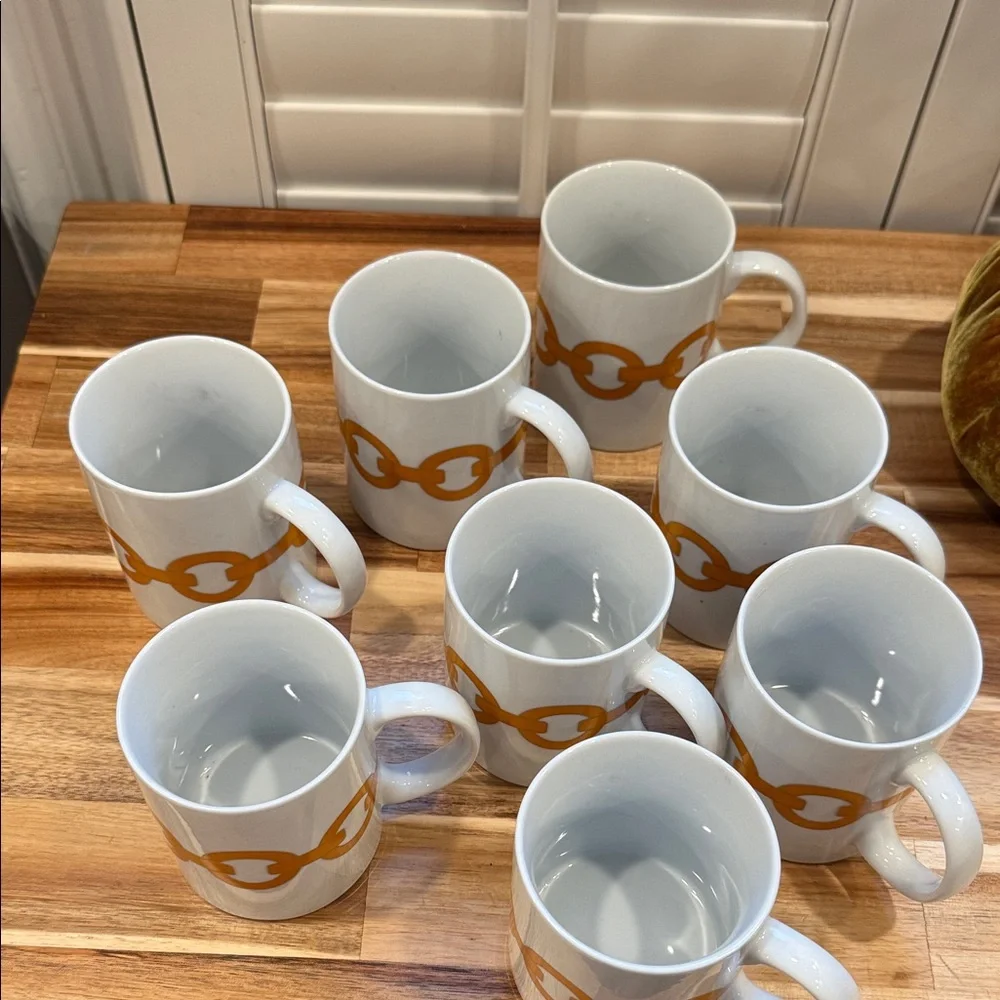 Jonathan Adler Happy Chic Retro MCM White Mugs with Orange Chain Design (8)